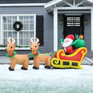 3.7 ft Santa Inflatable Christmas Decoration with Reindeer